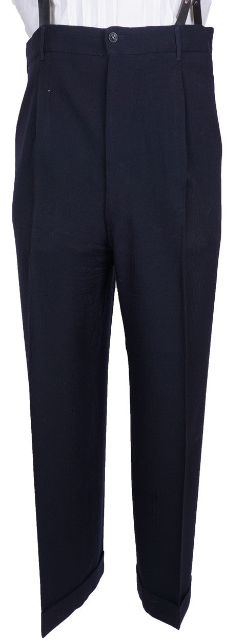 Vintage 1940s Mens Suit Custom Tailored in Rome Blue Wool Size L 44 T - Poppy's Vintage Clothing