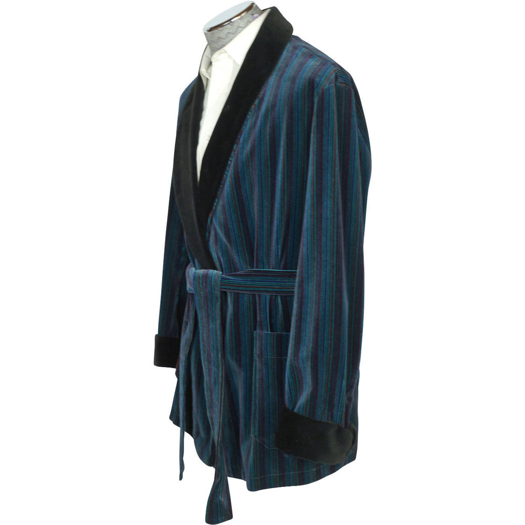 Vintage Smoking Jacket Striped Cotton Velvet Majestic for AG Grand Luxe Size L - Poppy's Vintage Clothing
