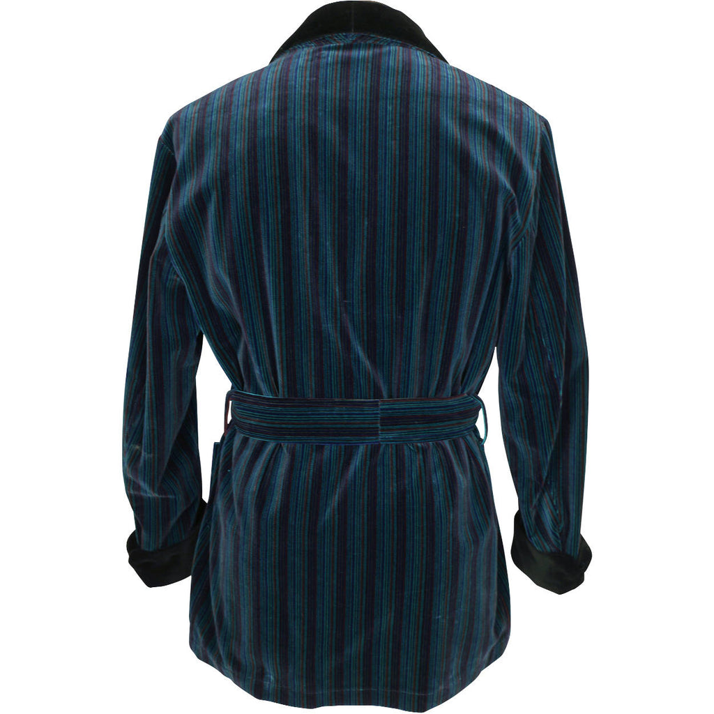 Vintage Smoking Jacket Striped Cotton Velvet Majestic for AG Grand Luxe Size L - Poppy's Vintage Clothing