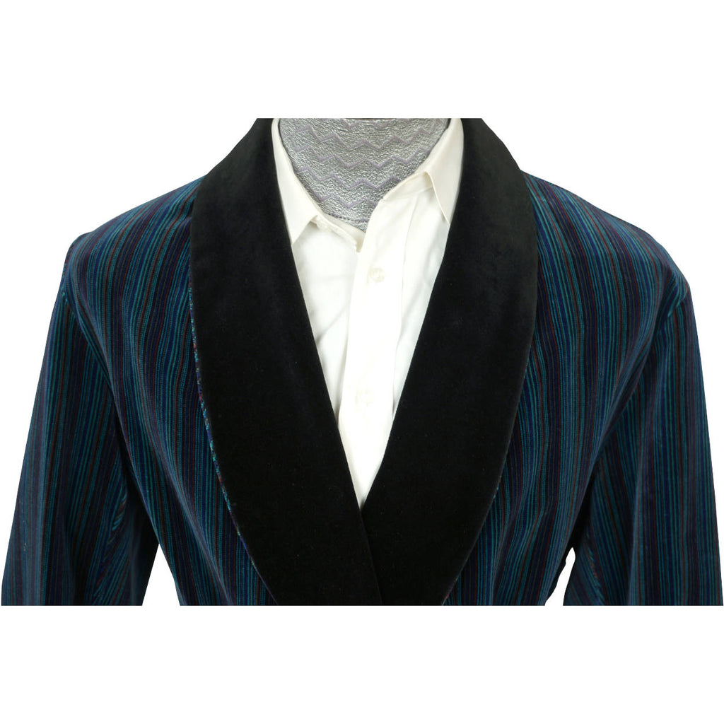 Vintage Smoking Jacket Striped Cotton Velvet Majestic for AG Grand Luxe Size L - Poppy's Vintage Clothing