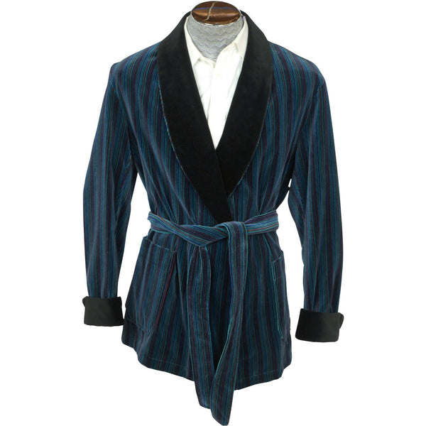 Vintage Smoking Jacket Striped Cotton Velvet Majestic for AG Grand Luxe Size L - Poppy's Vintage Clothing