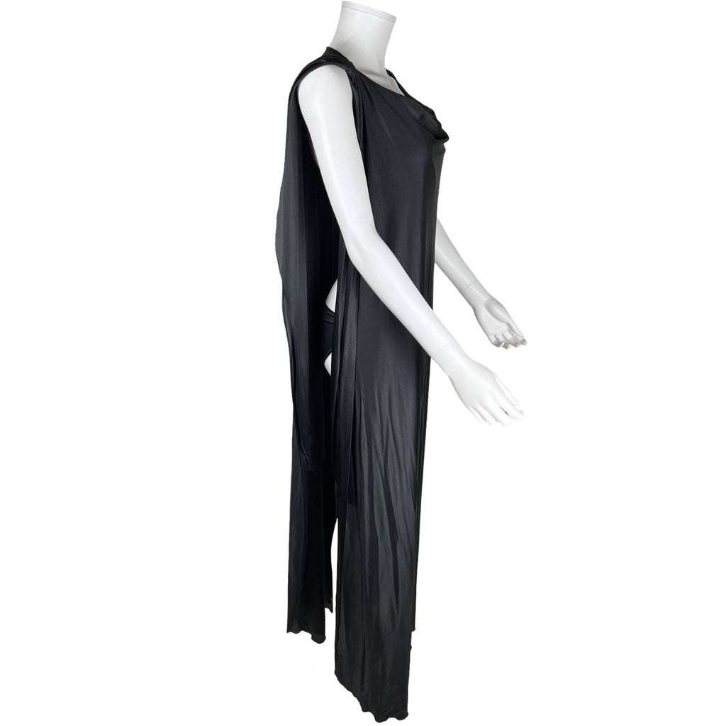 1970s Vintage Goddess Nightgown w Panties Black Nylon 1 Size