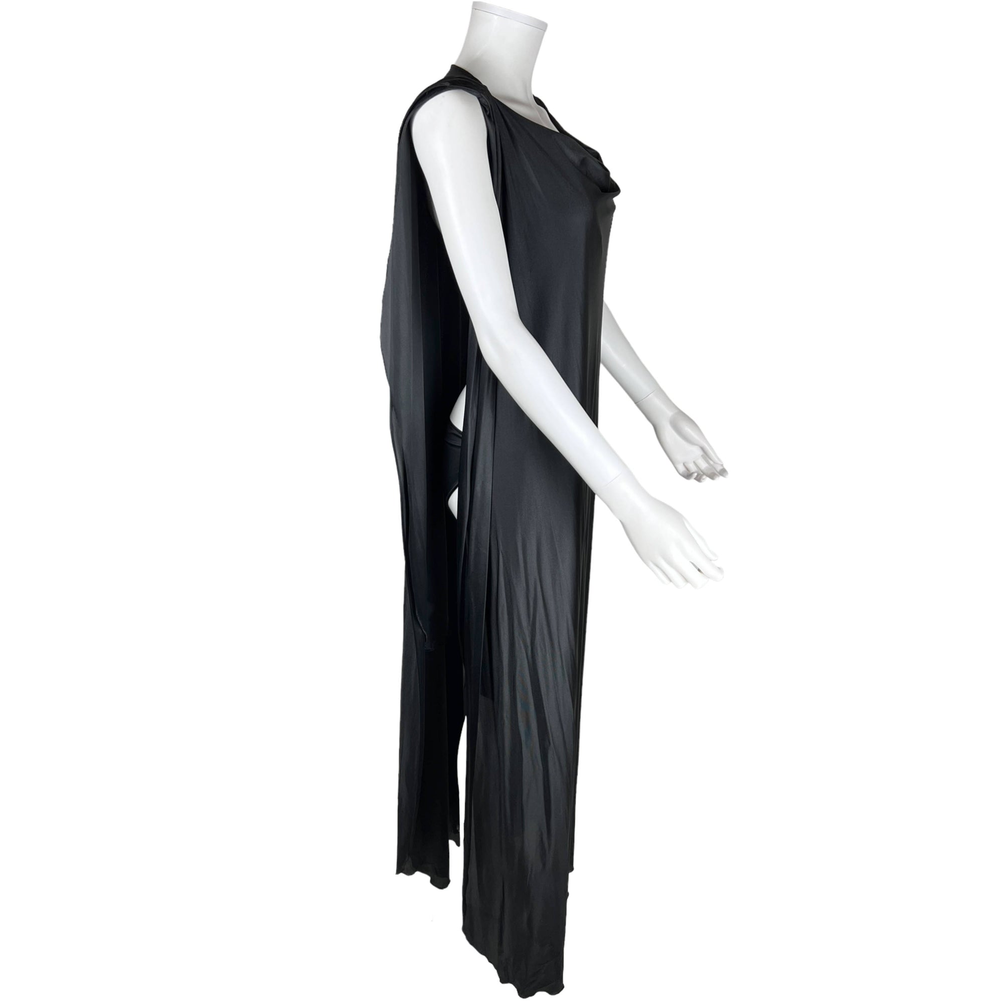 1970s Vintage Goddess Nightgown w Panties Black Nylon 1 Size