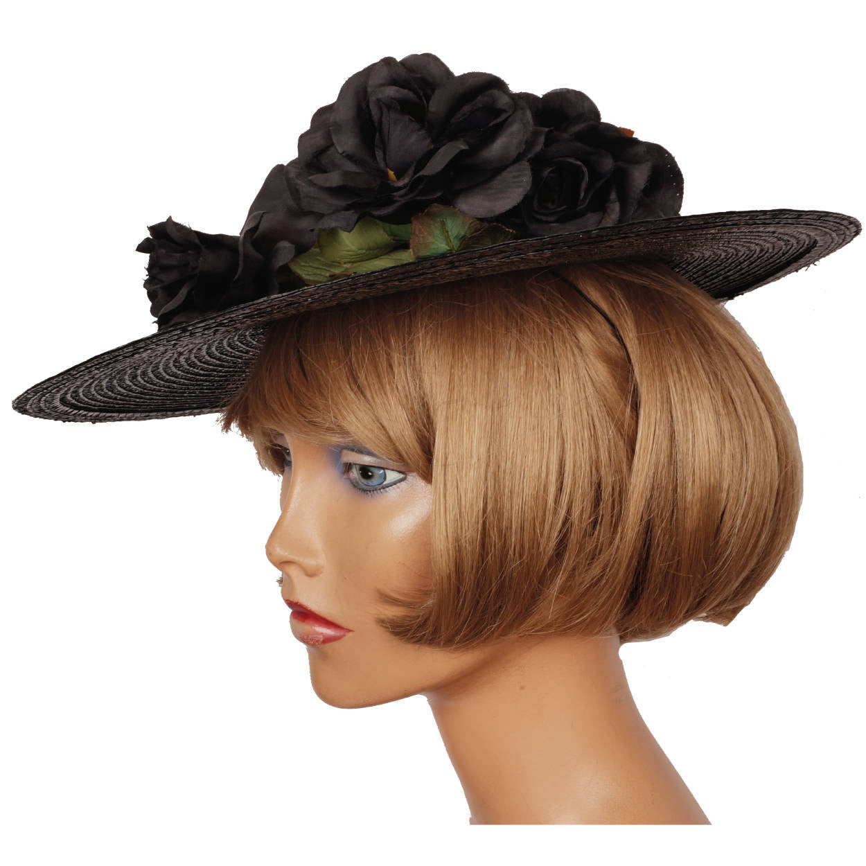 Vintage Adolfo II Black Straw Wide Brim Ladies Hat Size Medium - Poppy's Vintage Clothing