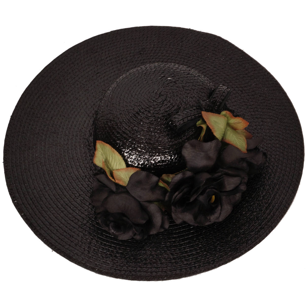 Vintage Adolfo II Black Straw Wide Brim Ladies Hat Size Medium - Poppy's Vintage Clothing