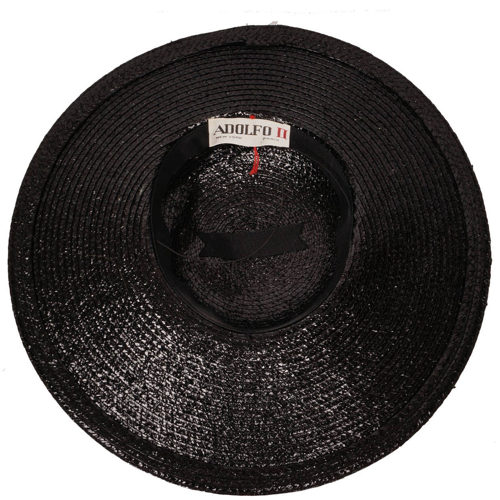 Vintage Adolfo II Black Straw Wide Brim Ladies Hat Size Medium - Poppy's Vintage Clothing