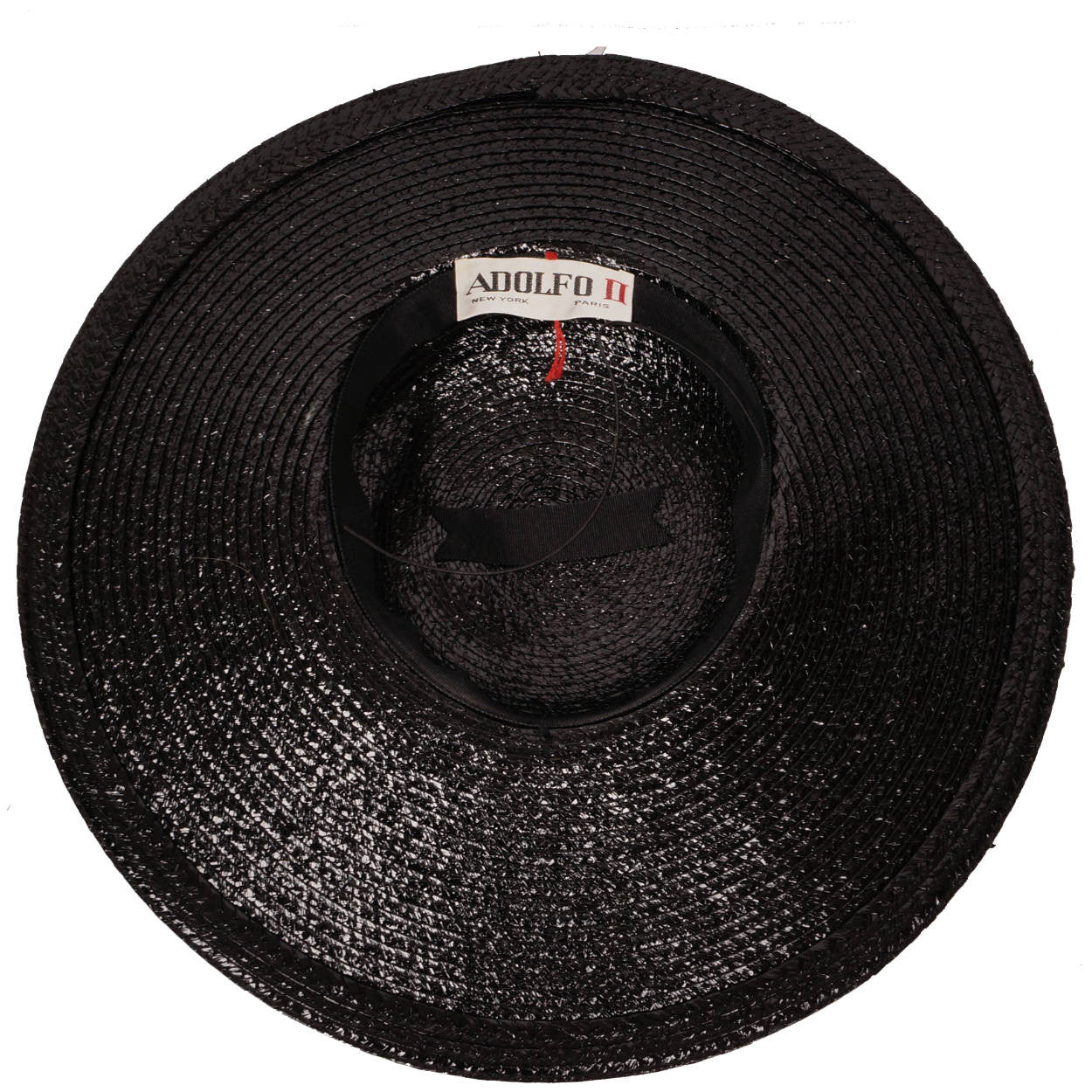 Vintage Adolfo II Black Straw Wide Brim Ladies Hat Size Medium - Poppy's Vintage Clothing