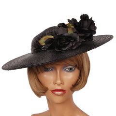 Vintage Adolfo II Black Straw Wide Brim Ladies Hat Size Medium - Poppy's Vintage Clothing
