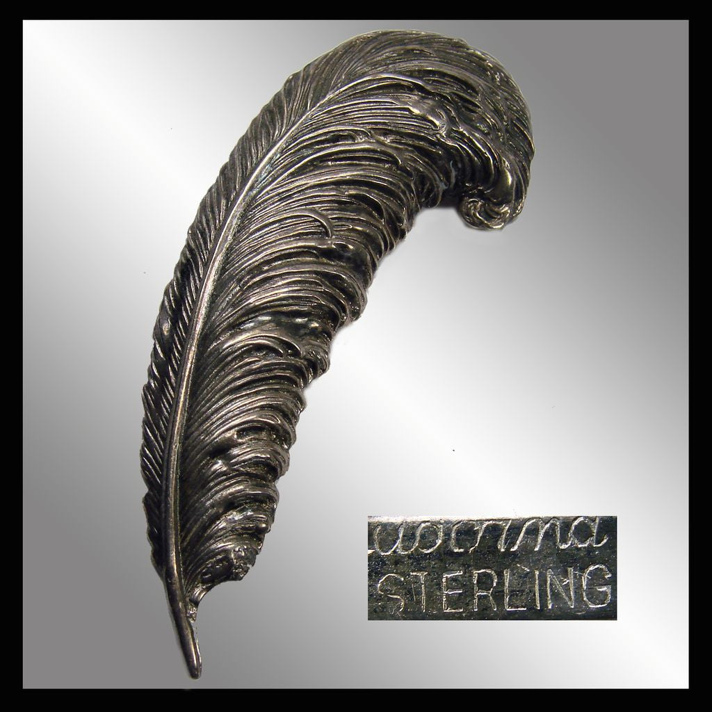 Sterling Silver Feather Quill Brooch 1940s Adorna - Poppy's Vintage Clothing