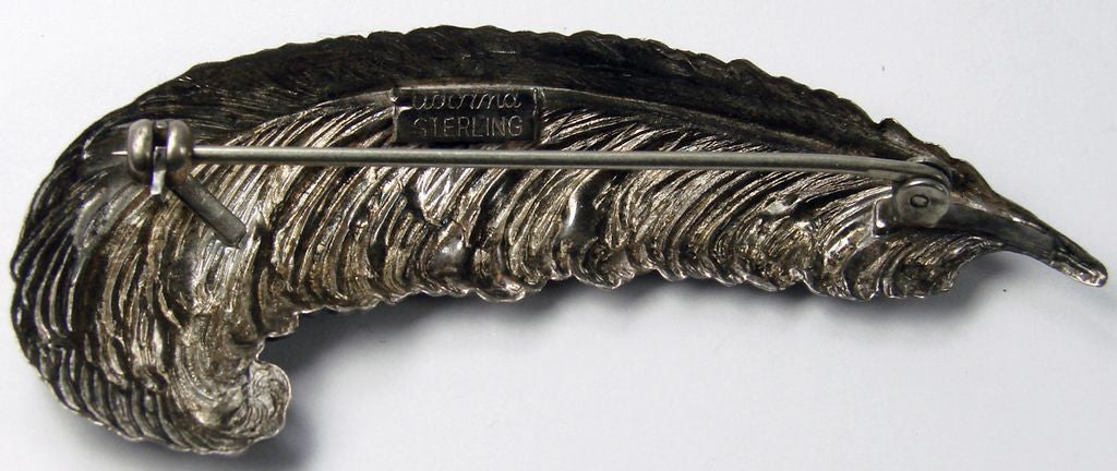 Sterling Silver Feather Quill Brooch 1940s Adorna - Poppy's Vintage Clothing