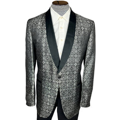 Vintage 1960s Silver Brocade Tuxedo Jacket Mens Size 42 Long