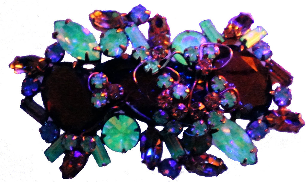 D&E Juliana Jewelry Alexandrite Glass Rhinestone Demi Parure Brooch & Earrings - Poppy's Vintage Clothing