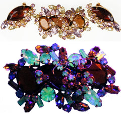 D&E Juliana Jewelry Alexandrite Glass Rhinestone Demi Parure Brooch & Earrings - Poppy's Vintage Clothing