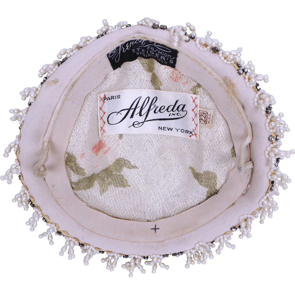 Vintage 1950s Cocktail Hat Beaded w Pearls &amp; Rhinestones Alfreda Paris New York - Poppy's Vintage Clothing