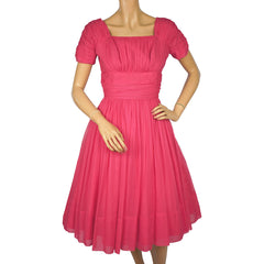 Vintage 1950s 60s Pink Chiffon Party Dress Algo Size M - Poppy's Vintage Clothing