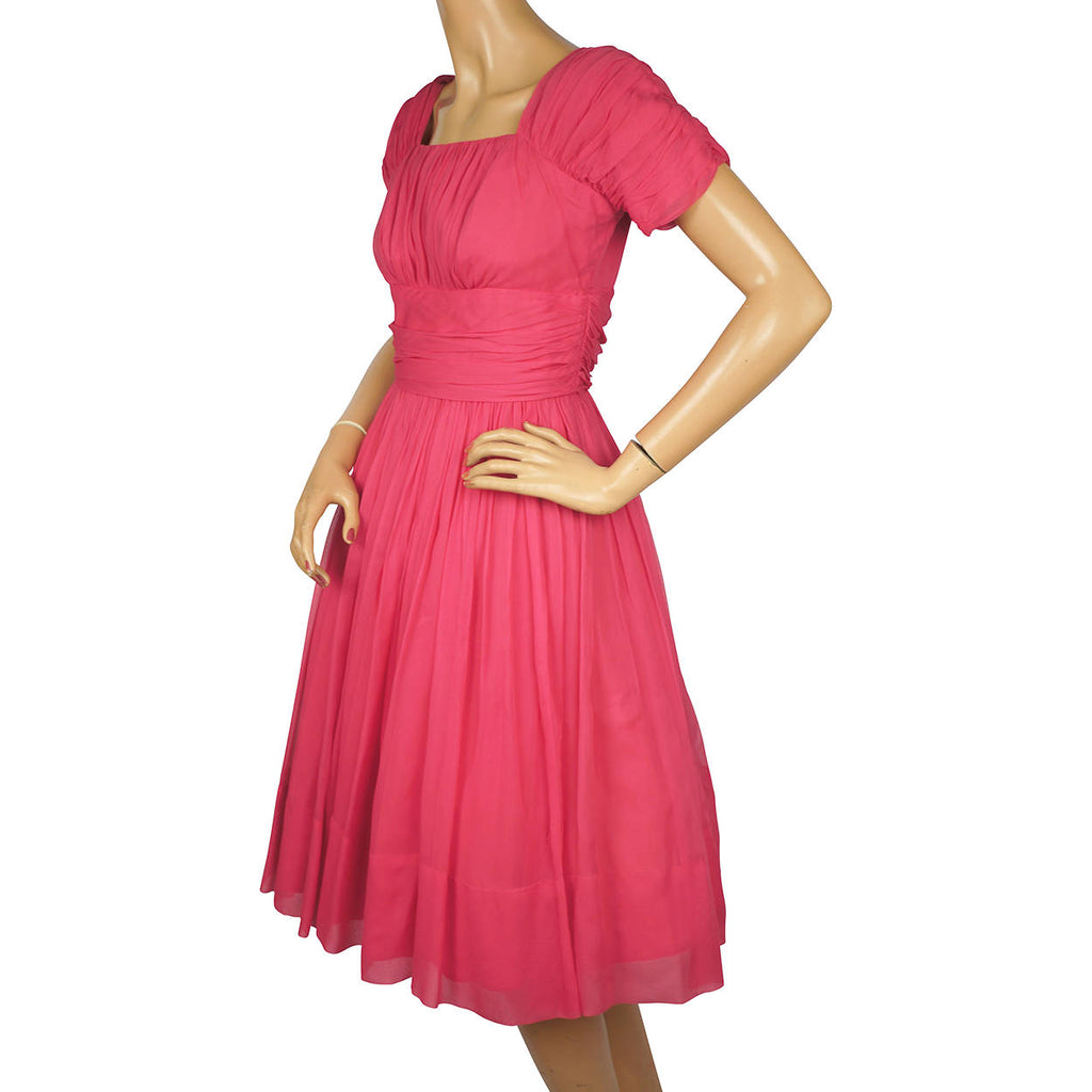Vintage 1950s 60s Pink Chiffon Party Dress Algo Size M - Poppy's Vintage Clothing