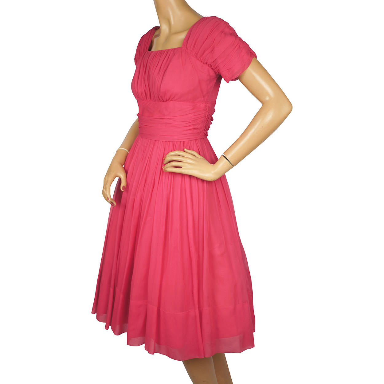 Vintage 1950s 60s Pink Chiffon Party Dress Algo Size M - Poppy's Vintage Clothing