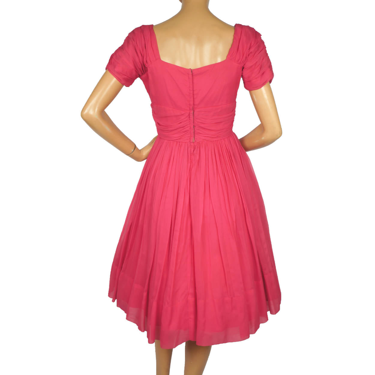 Vintage 1950s 60s Pink Chiffon Party Dress Algo Size M - Poppy's Vintage Clothing