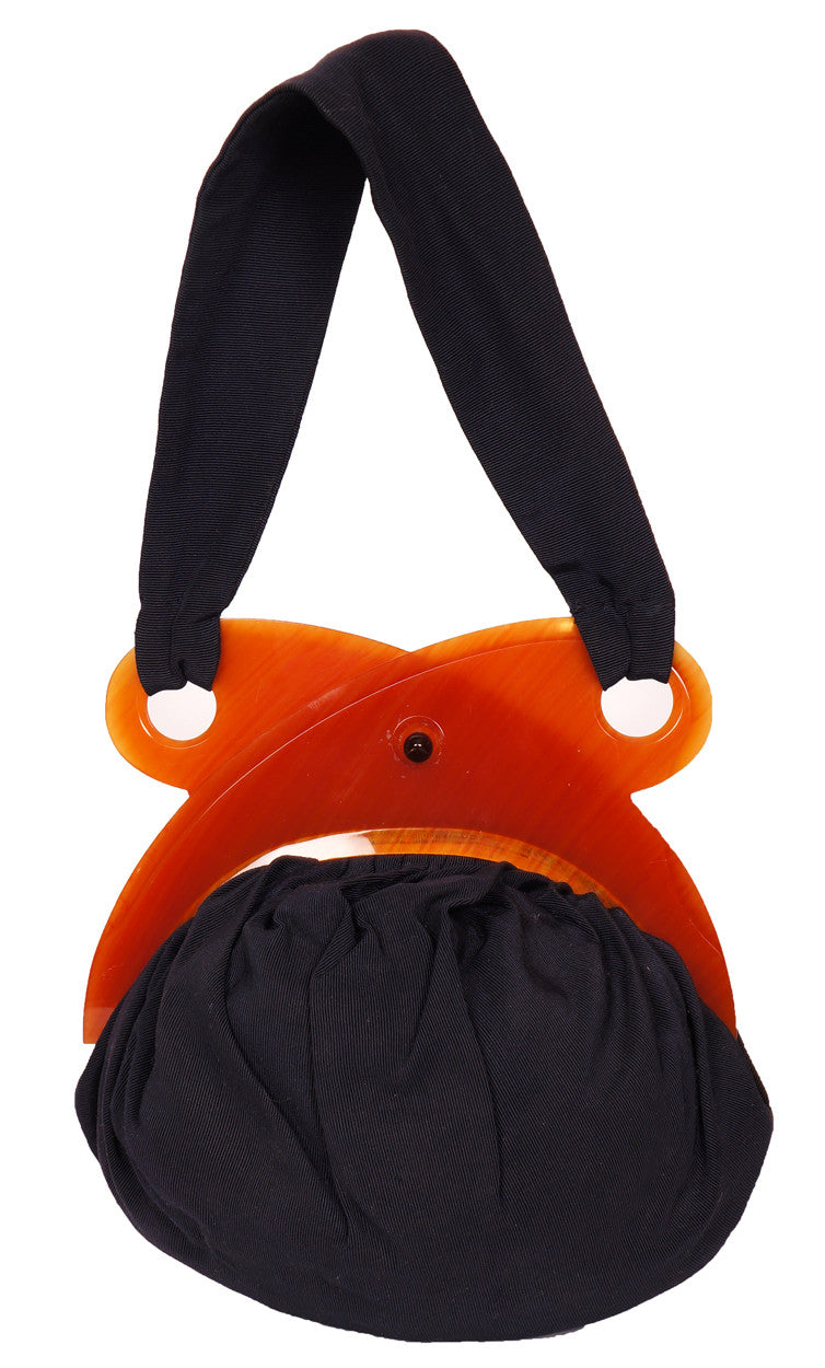 SOLD Vintage 1940s Amber Catalin Bakelite Clasp Corde Handbag Purse - Poppy's Vintage Clothing