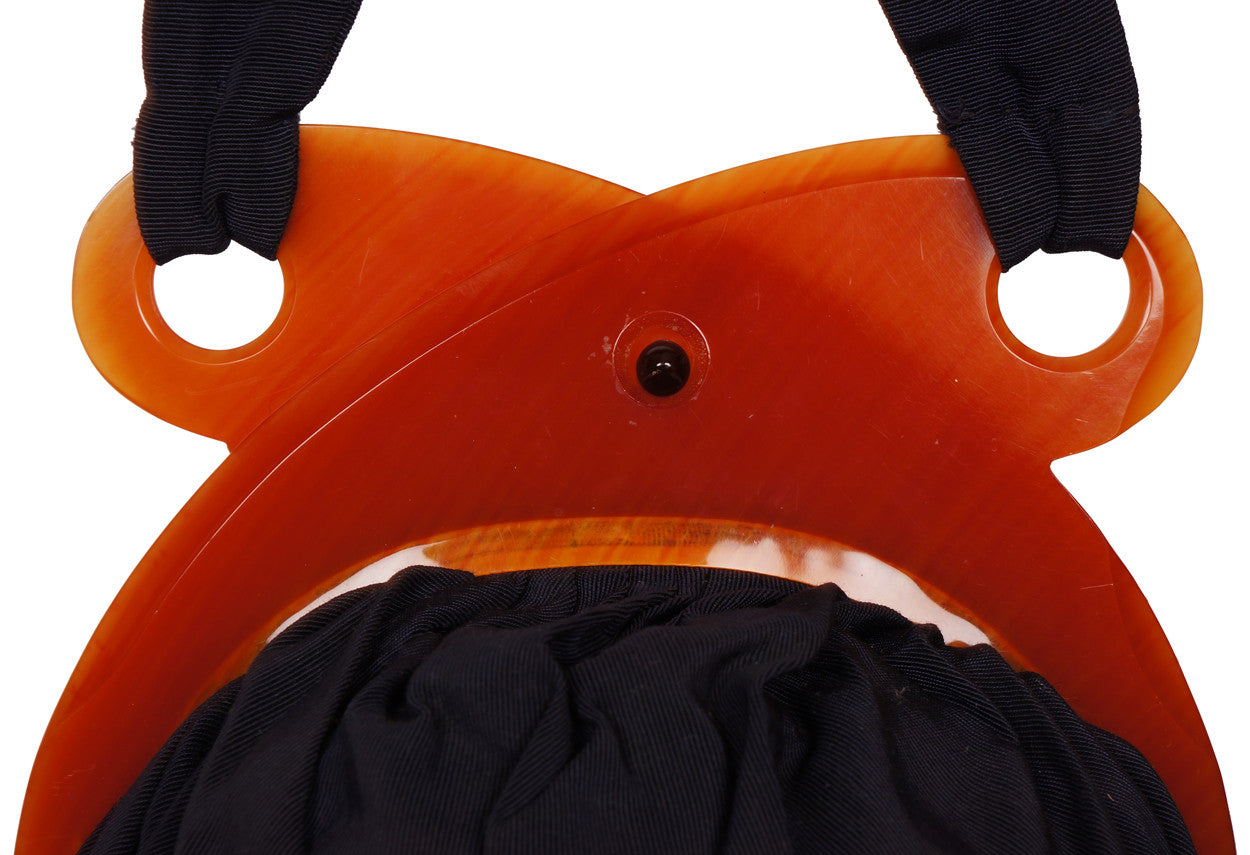 SOLD Vintage 1940s Amber Catalin Bakelite Clasp Corde Handbag Purse - Poppy's Vintage Clothing