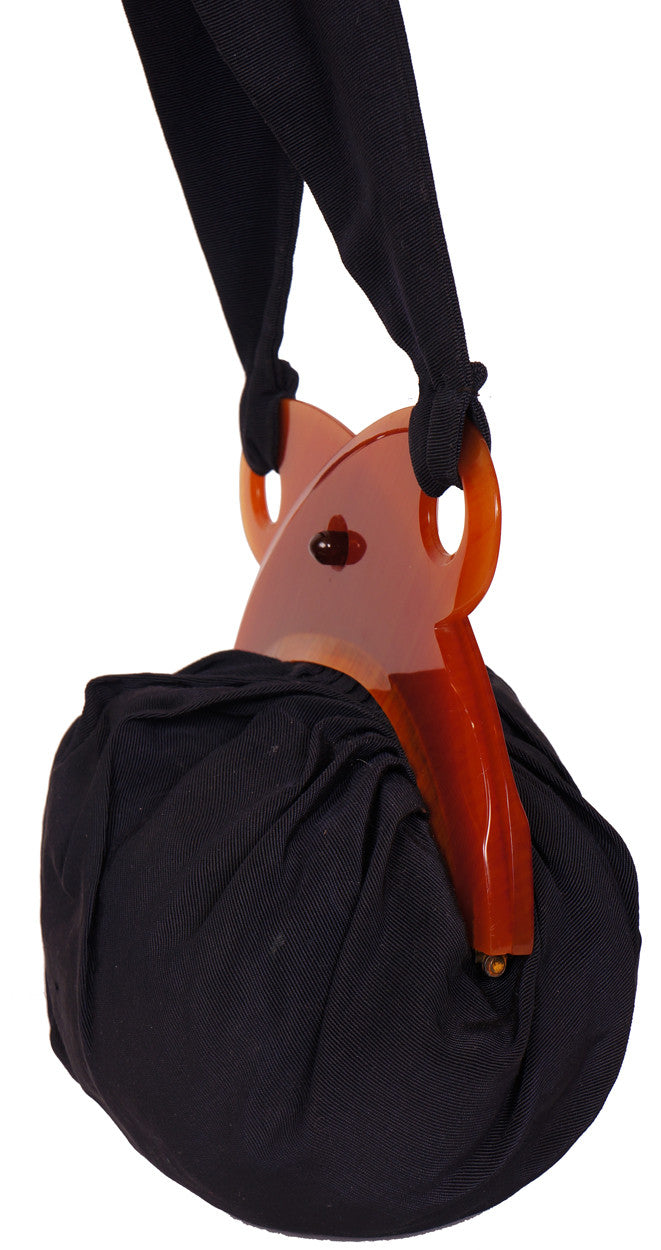 SOLD Vintage 1940s Amber Catalin Bakelite Clasp Corde Handbag Purse - Poppy's Vintage Clothing