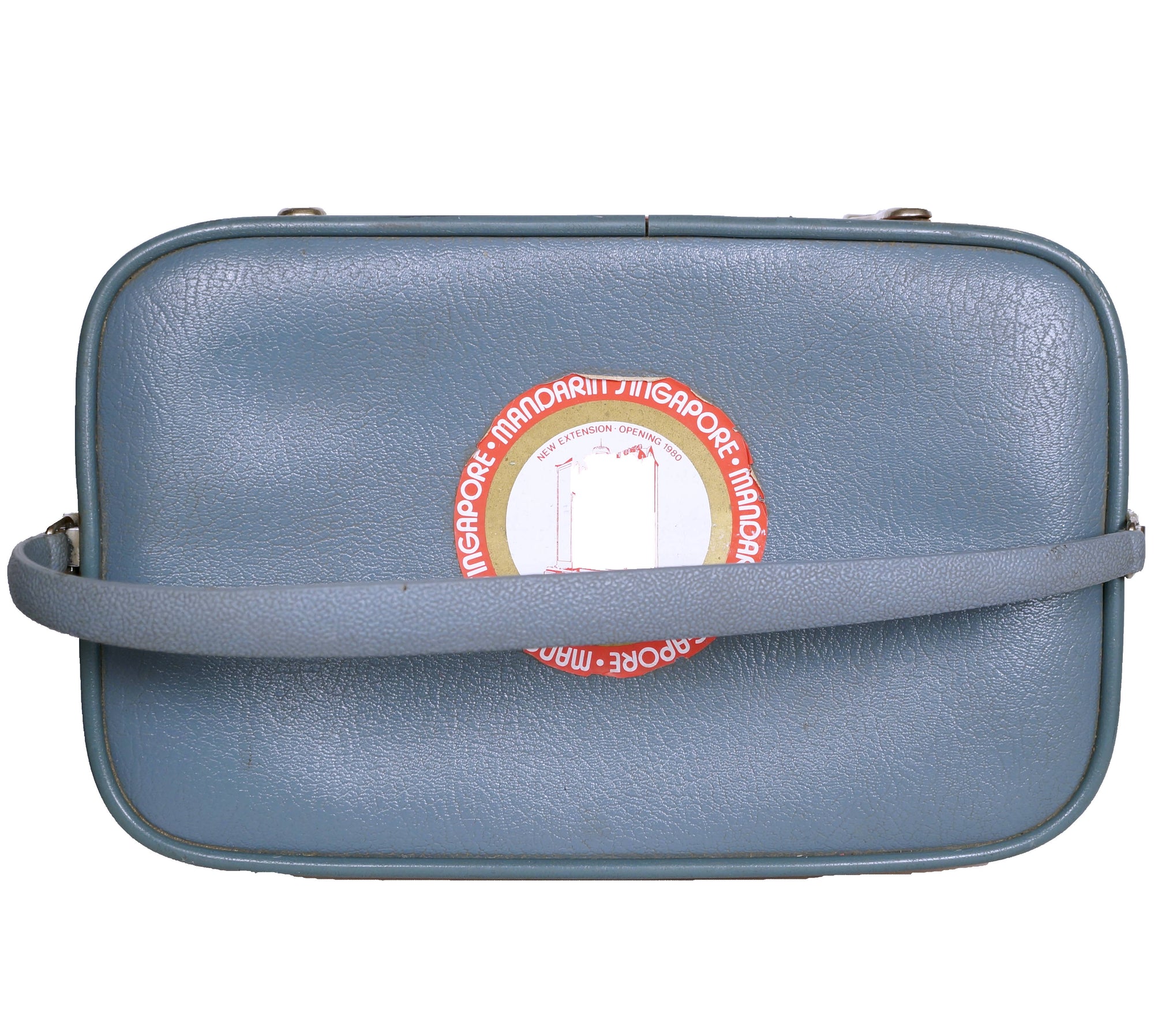 Vintage 1960s Amelia Earhart Striped Travel Train Case Blue Vanity Luggage - Poppy's Vintage Clothing