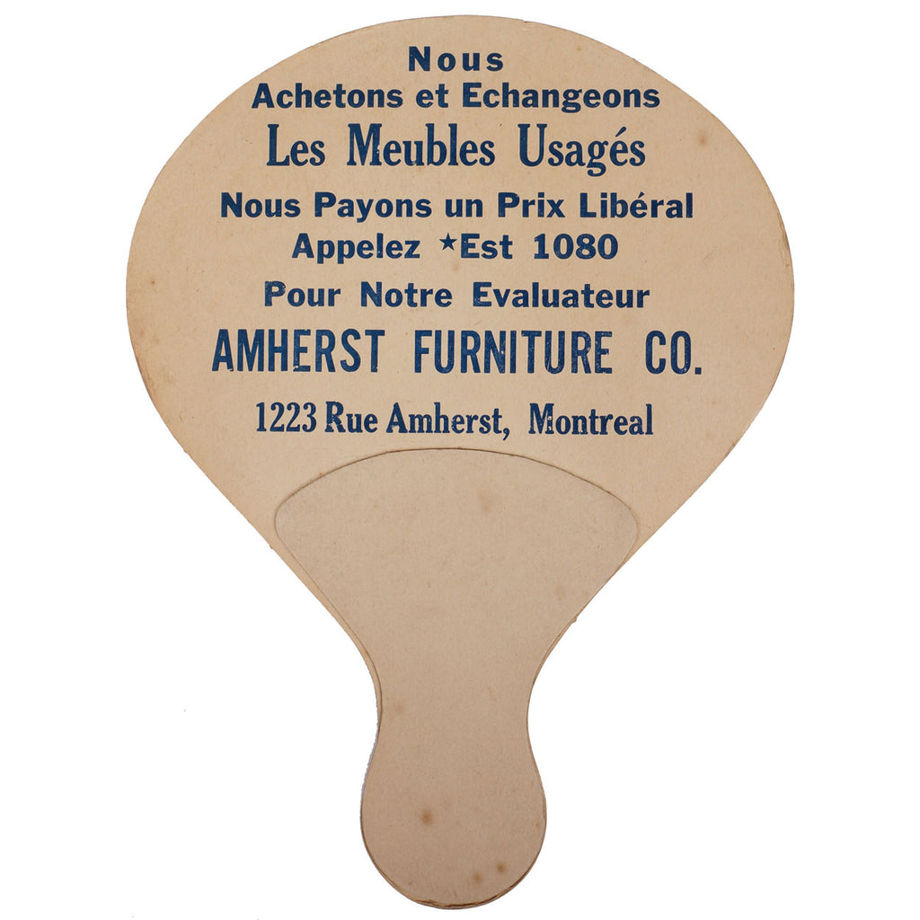 Vintage 1223 Amherst Furniture Montreal Advertising Fan 1920s - Poppy's Vintage Clothing