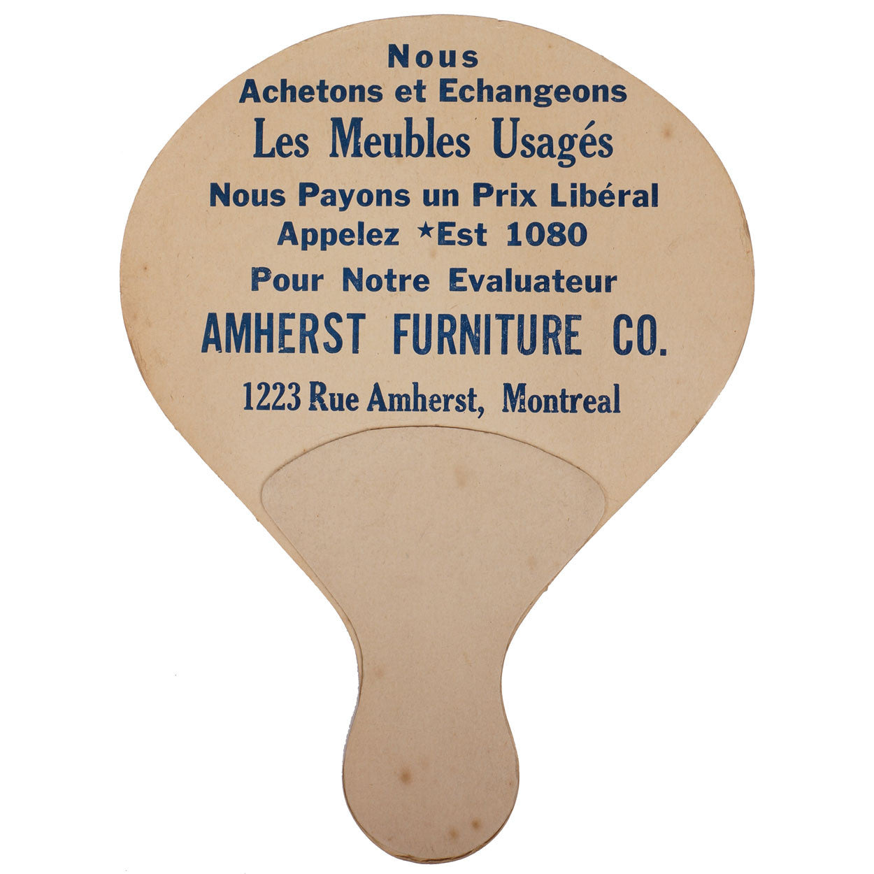 Vintage 1223 Amherst Furniture Montreal Advertising Fan 1920s - Poppy's Vintage Clothing
