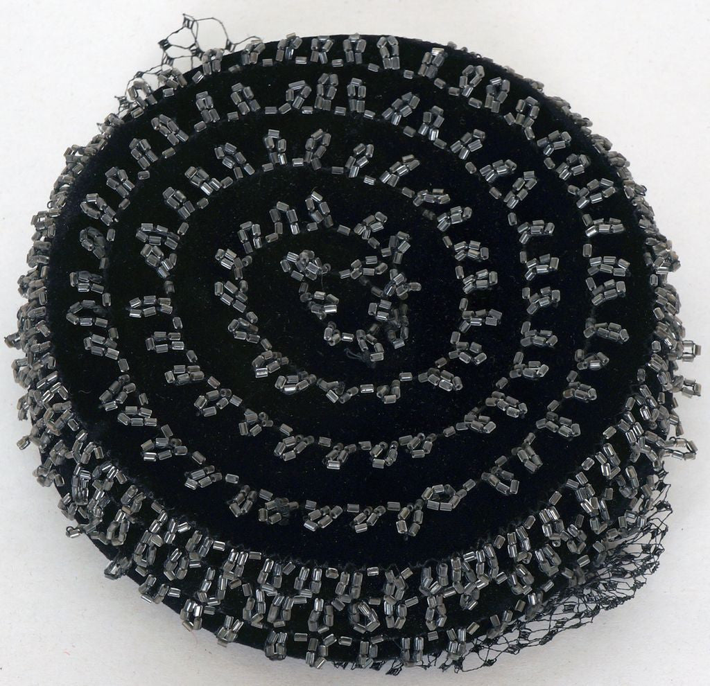 1950s Veiled Pillbox Hat by Amy of New York - Black Velvet with Clear Beads - Poppy's Vintage Clothing