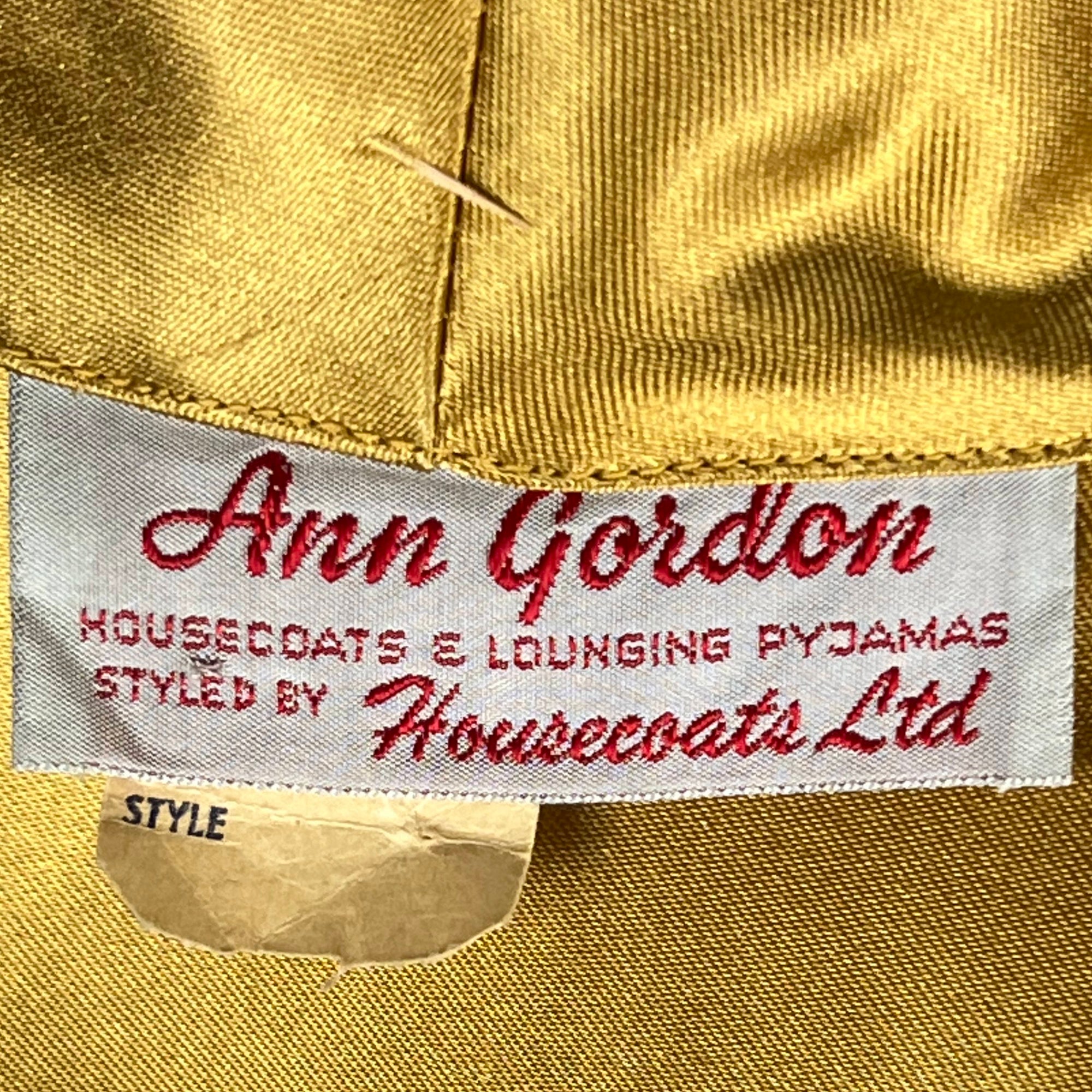 Vintage 1950s Dressing Gown Gold Satin Robe Ann Gordon Sz L