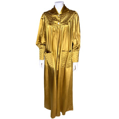 Vintage 1950s Dressing Gown Gold Satin Robe Ann Gordon Sz L