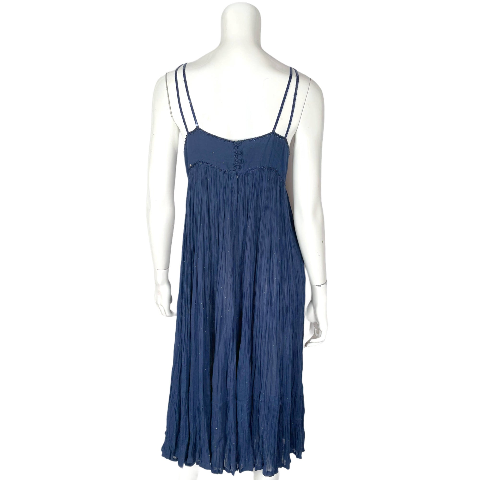 Vintage 1970s Anokhi Indian Dress Pleated Cotton Gauze Sz L