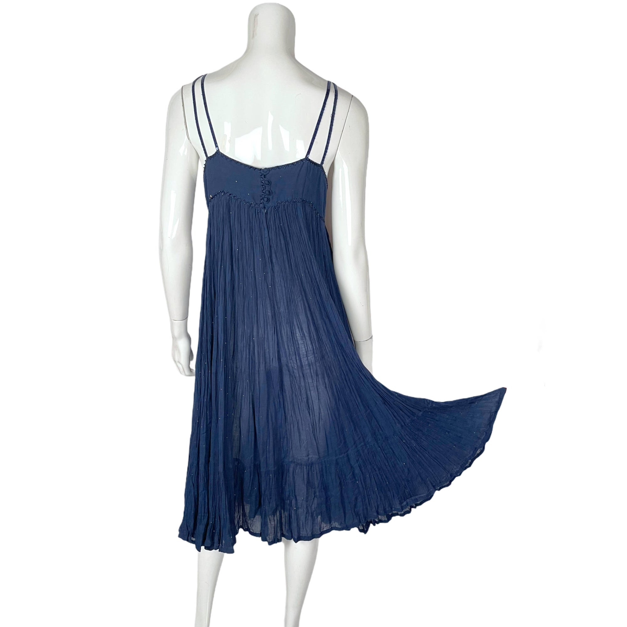 Vintage 1970s Anokhi Indian Dress Pleated Cotton Gauze Sz L