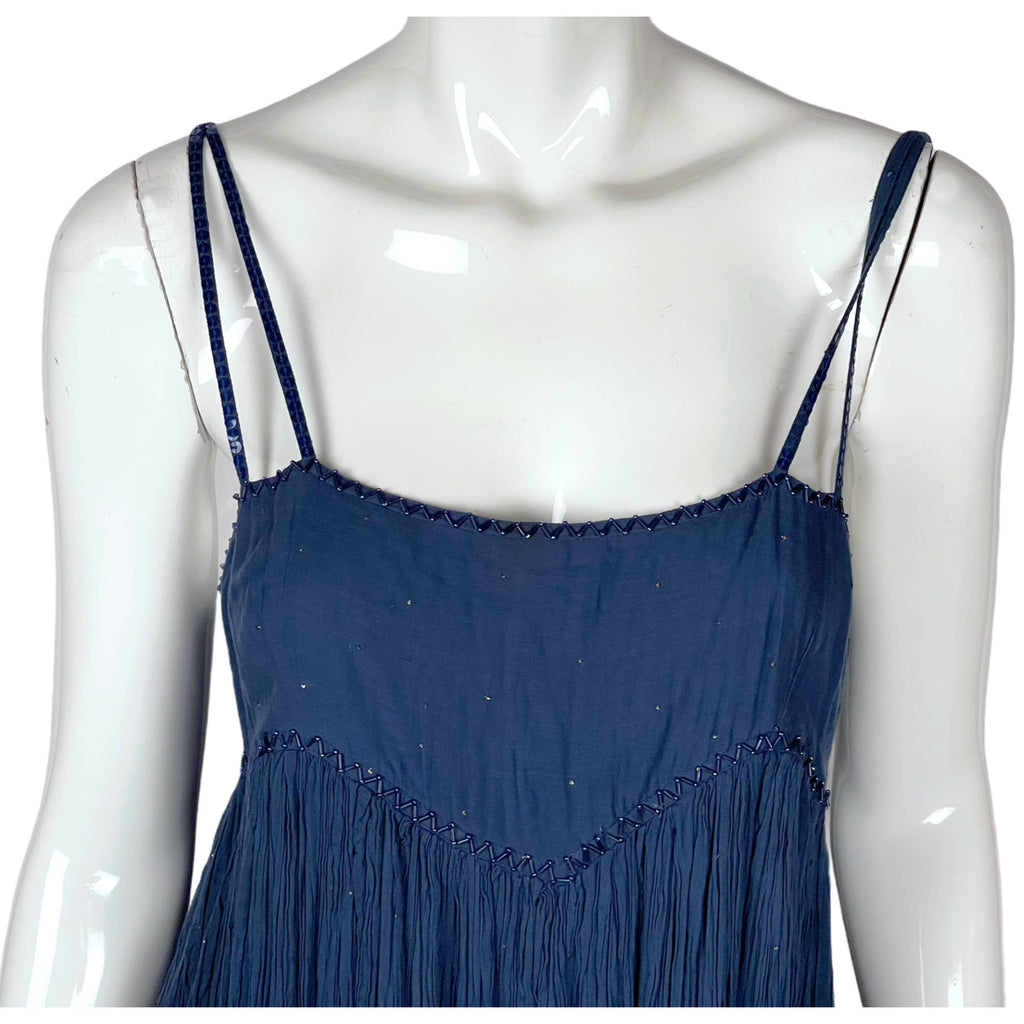 Vintage 1970s Anokhi Indian Dress Pleated Cotton Gauze Sz L