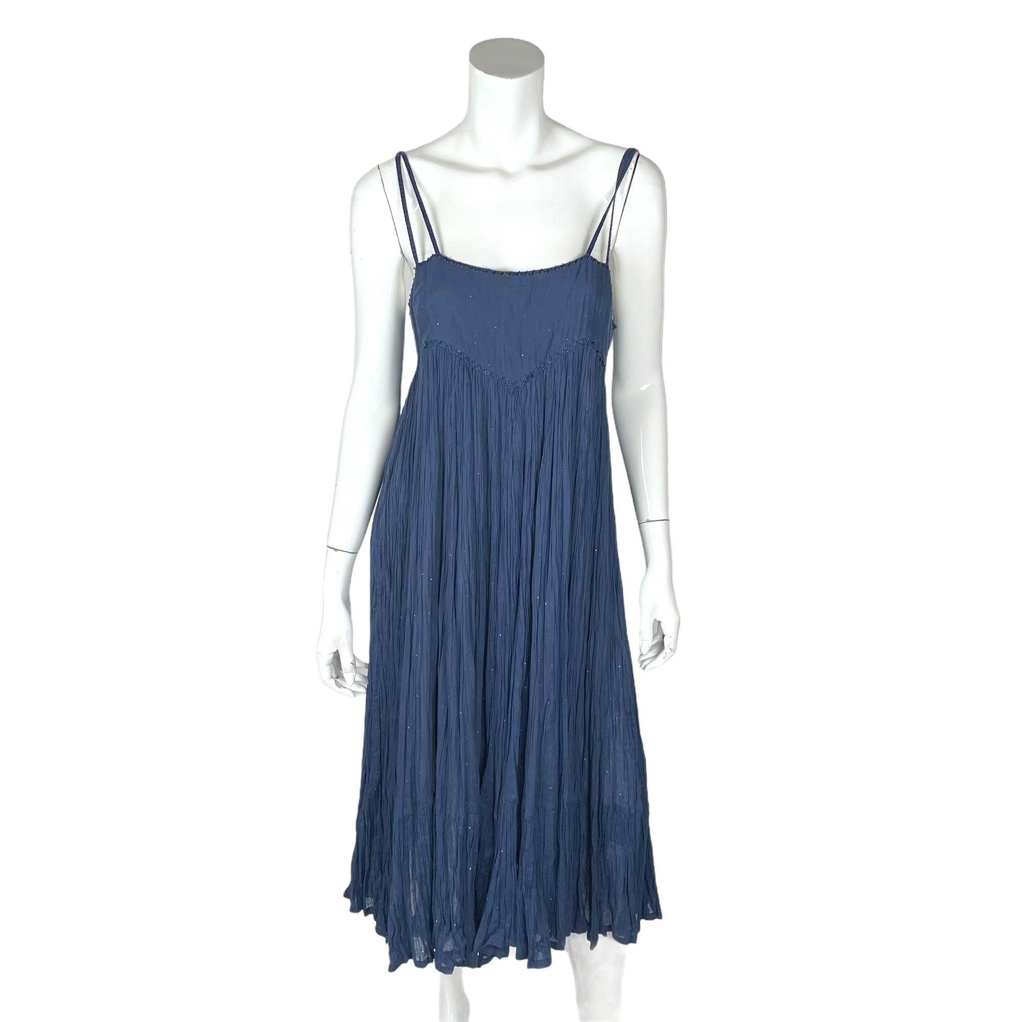 Vintage 1970s Anokhi Indian Dress Pleated Cotton Gauze Sz L