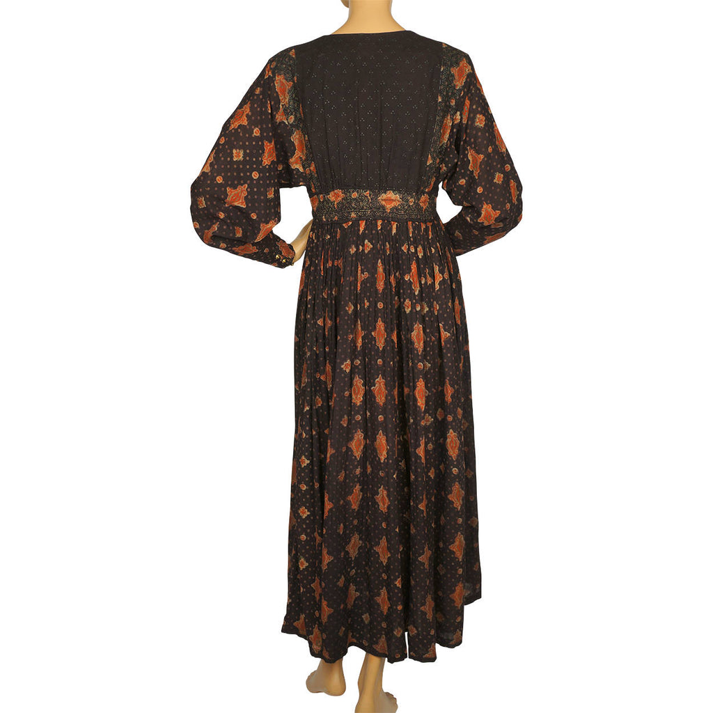 Vintage 1970s Anokhi Indian Dress Block Print Cotton Gauze Size M 10 - Poppy's Vintage Clothing