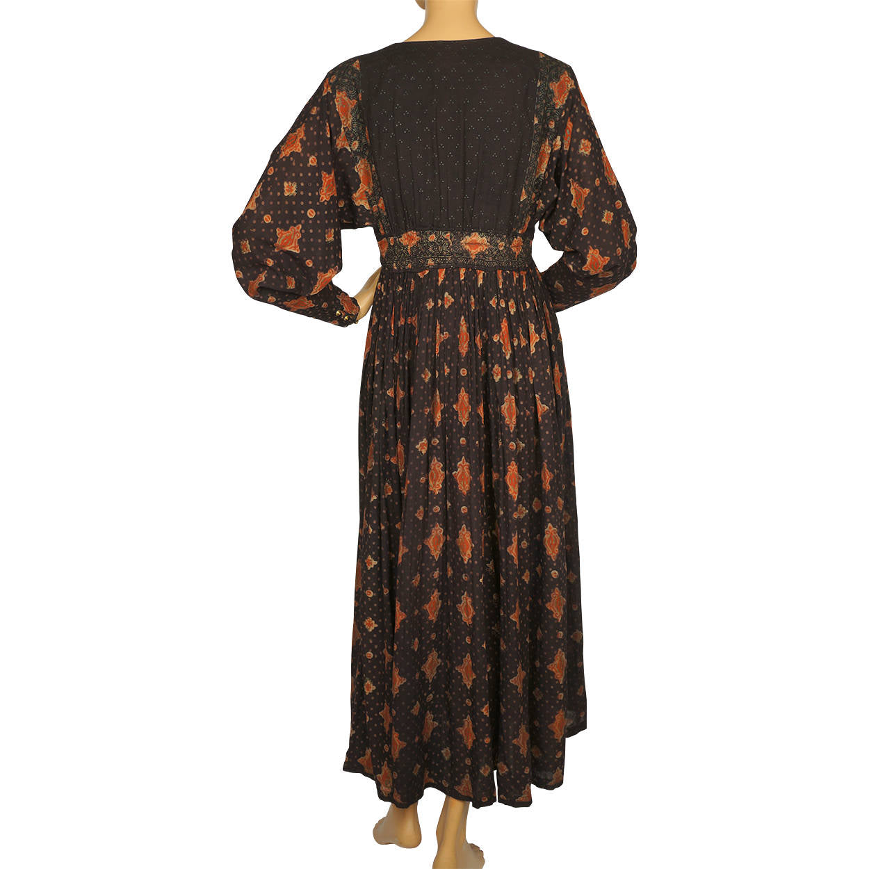 Vintage 1970s Anokhi Indian Dress Block Print Cotton Gauze Size M 10 - Poppy's Vintage Clothing
