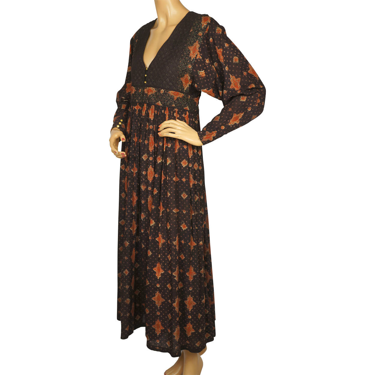 Vintage 1970s Anokhi Indian Dress Block Print Cotton Gauze Size M 10 - Poppy's Vintage Clothing