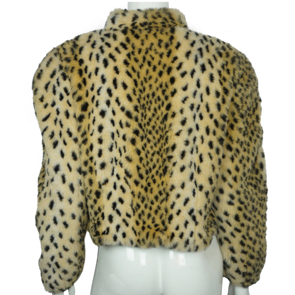 Vintage 80s Faux Fur Jacket Leopard Print Ladies Size M - Poppy's Vintage Clothing