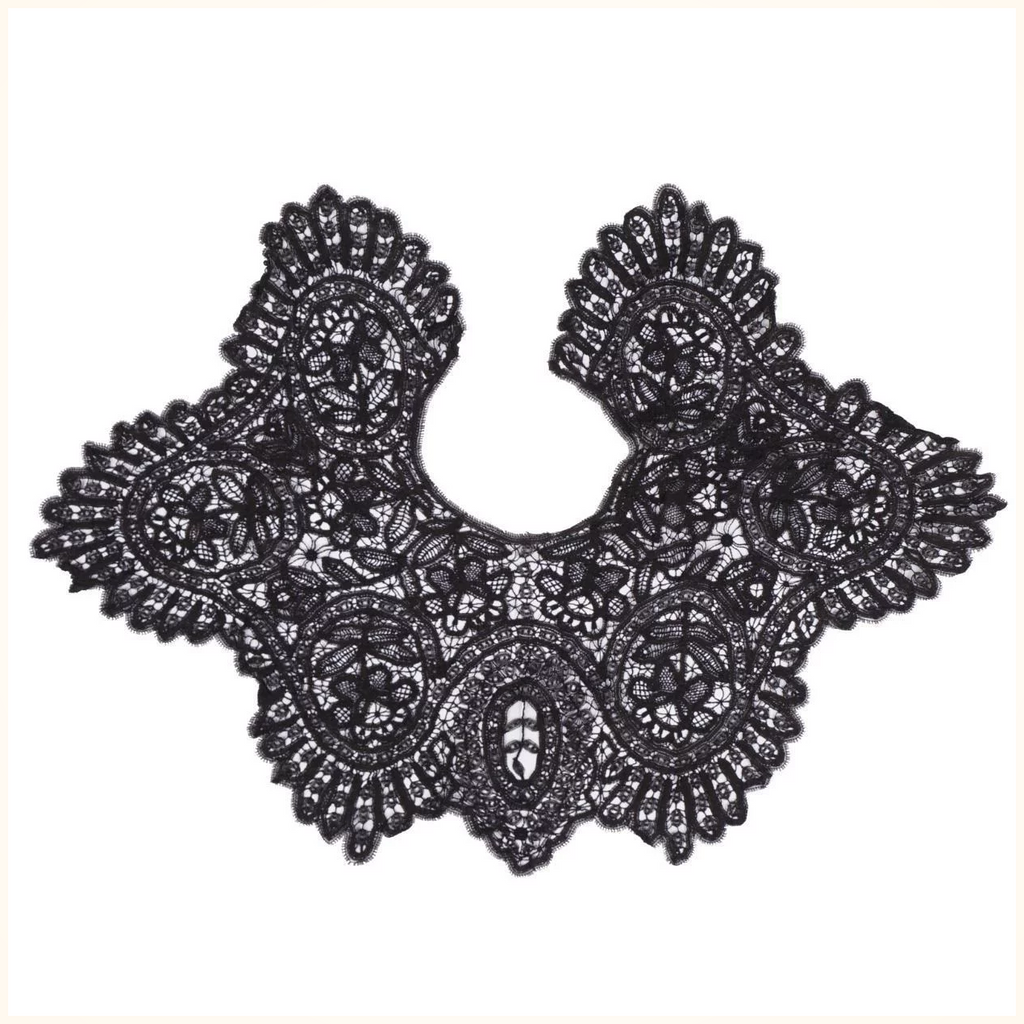 Antique Victorian Black Lace Collar - Bobbin Lace - Poppy's Vintage Clothing