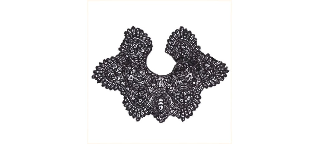 Antique Victorian Black Lace Collar - Bobbin Lace - Poppy's Vintage Clothing