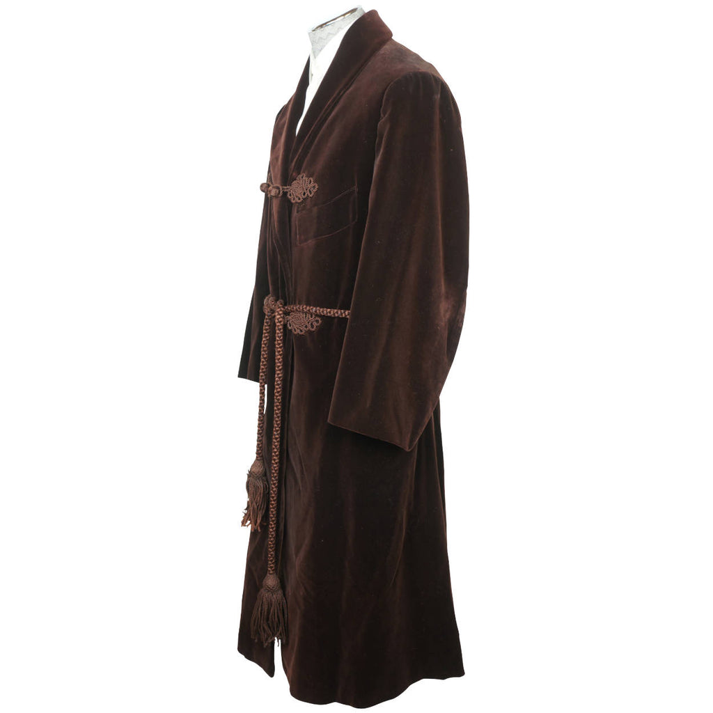 Vintage 1910s 20s Mens Dressing Gown Brown Velvet Size M - Poppy's Vintage Clothing