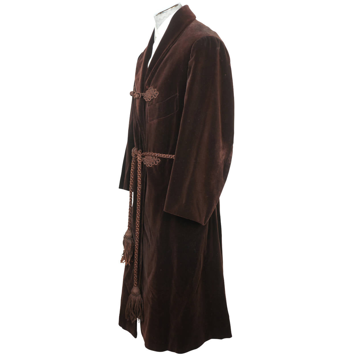 Vintage 1910s 20s Mens Dressing Gown Brown Velvet Size M - Poppy's Vintage Clothing