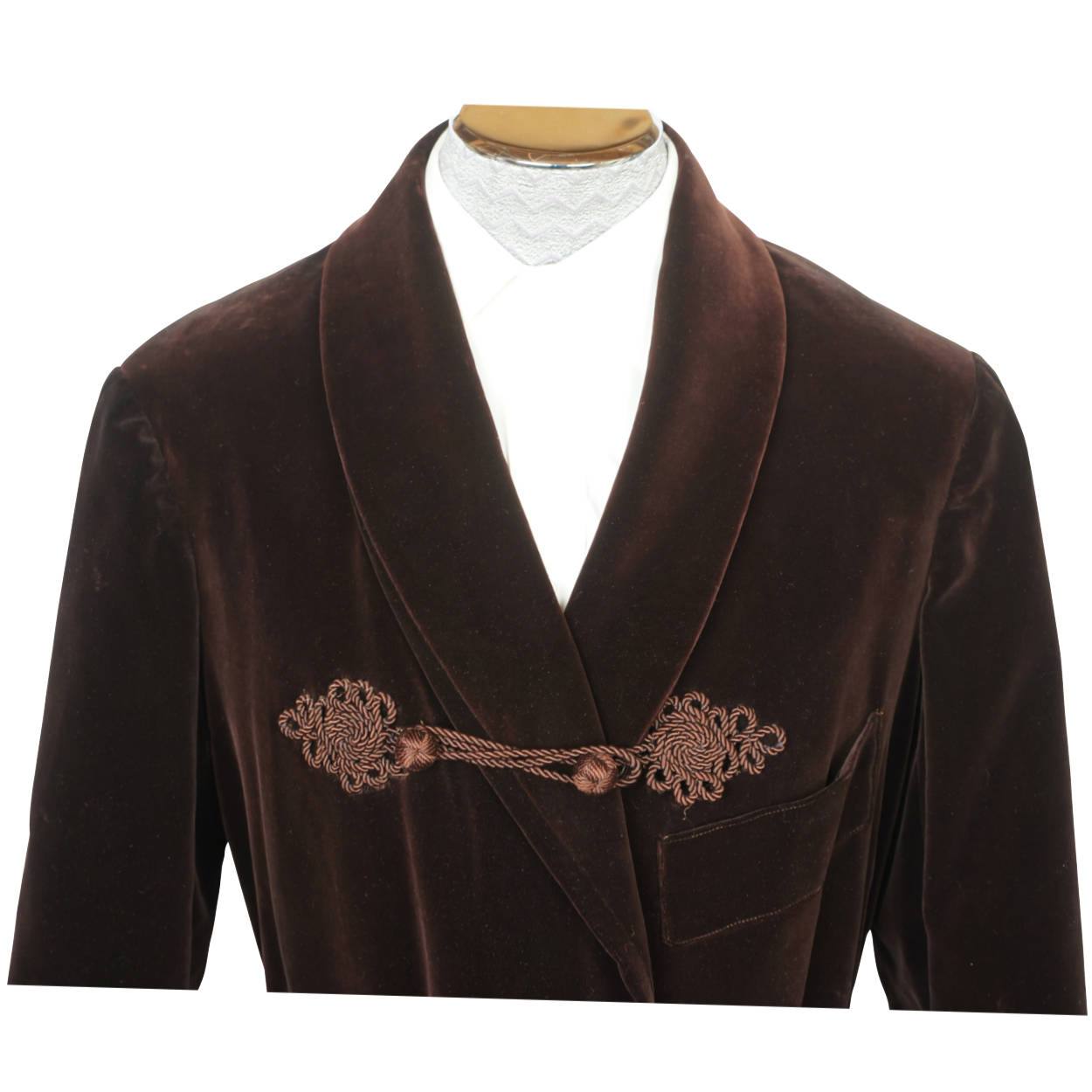 Vintage 1910s 20s Mens Dressing Gown Brown Velvet Size M - Poppy's Vintage Clothing
