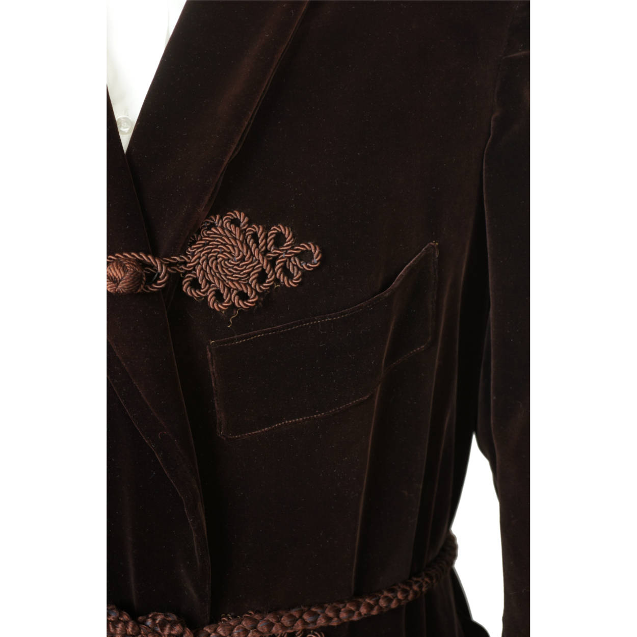 Vintage 1910s 20s Mens Dressing Gown Brown Velvet Size M - Poppy's Vintage Clothing