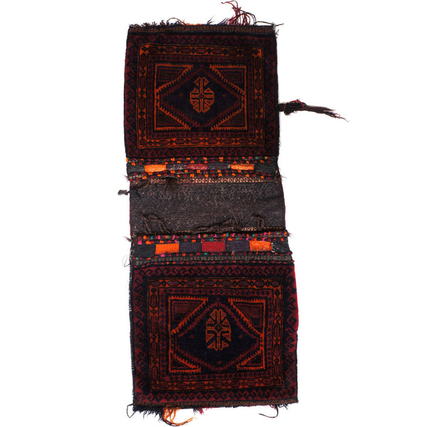 Antique Tribal Kilim Carpet Timuri Baluch Khorjun Saddle Bag Hand Knotted Wool - Poppy's Vintage Clothing