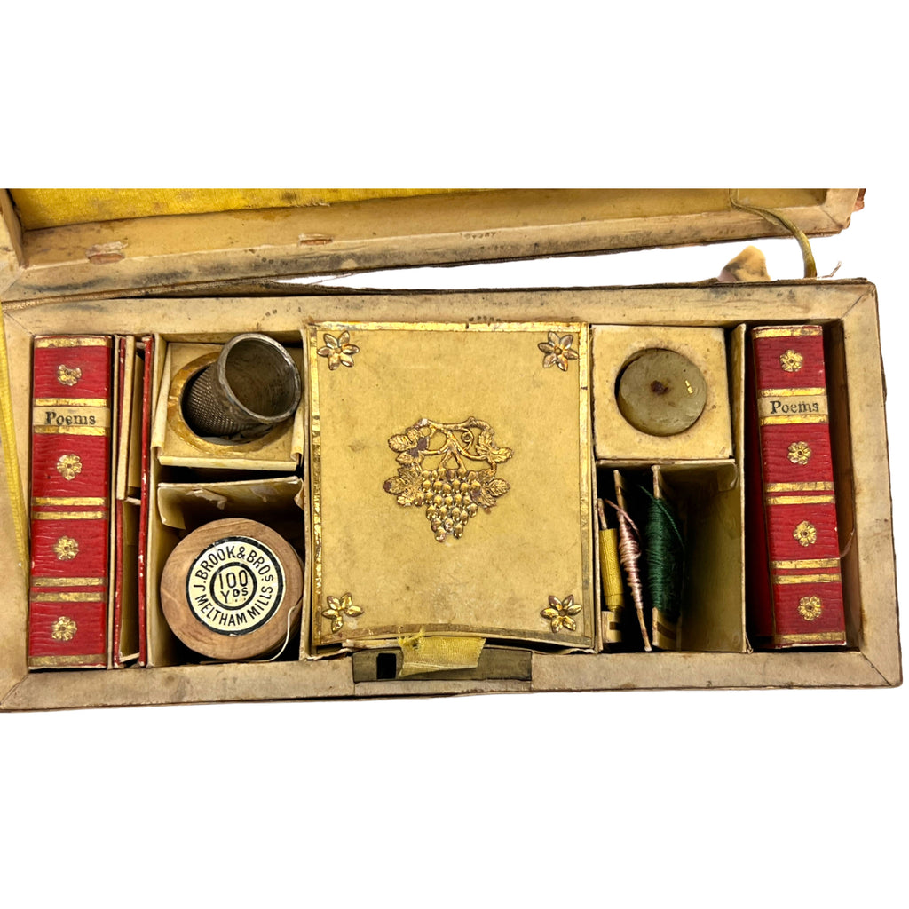 Antique Georgian Sewing Etui Kit w Pin Cushion Books 19th c