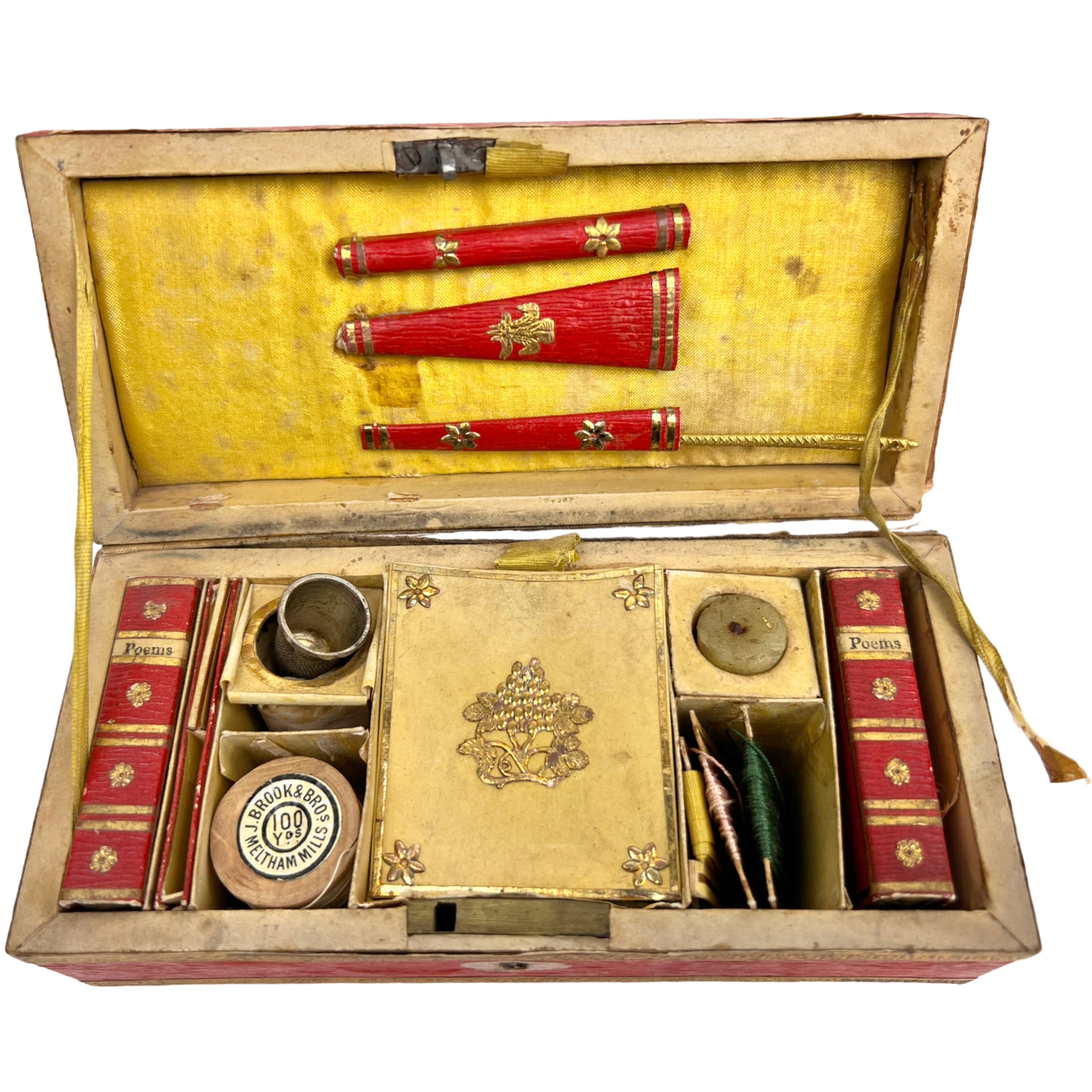 Vintage gold sewing kit with box