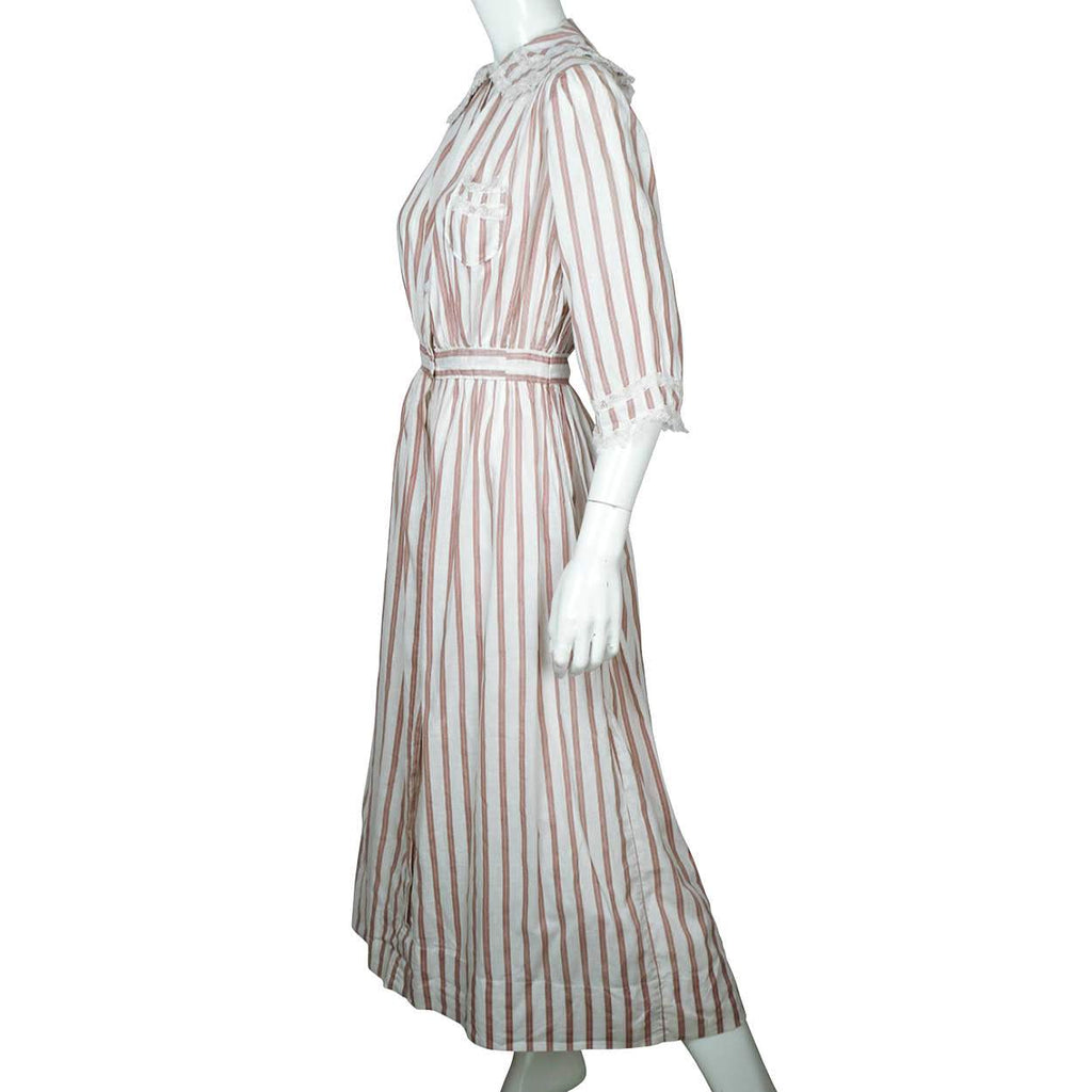 1910s Antique Striped Cotton Day Dress circa 1914 - Poppy's Vintage Clothing