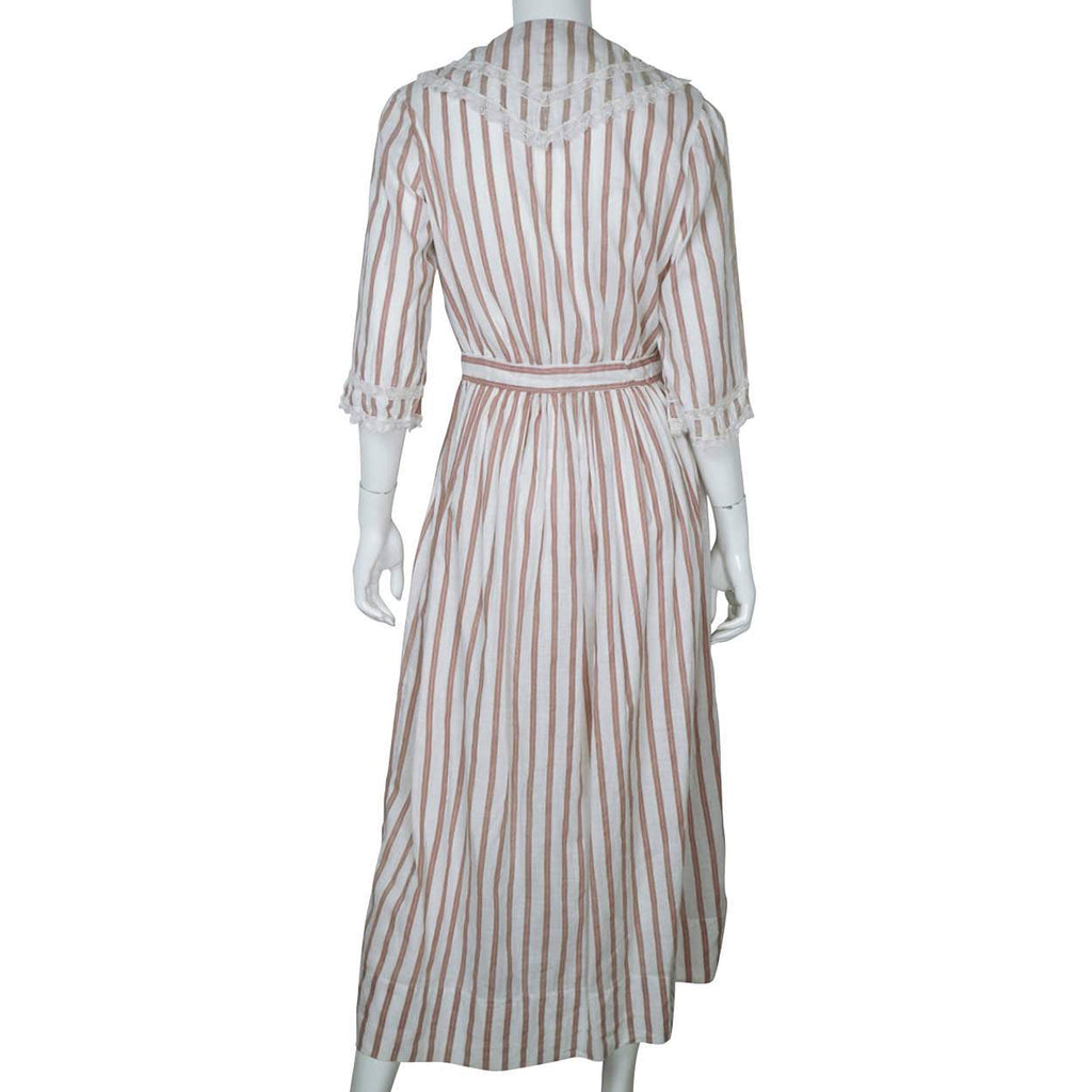 1910s Antique Striped Cotton Day Dress circa 1914 - Poppy's Vintage Clothing